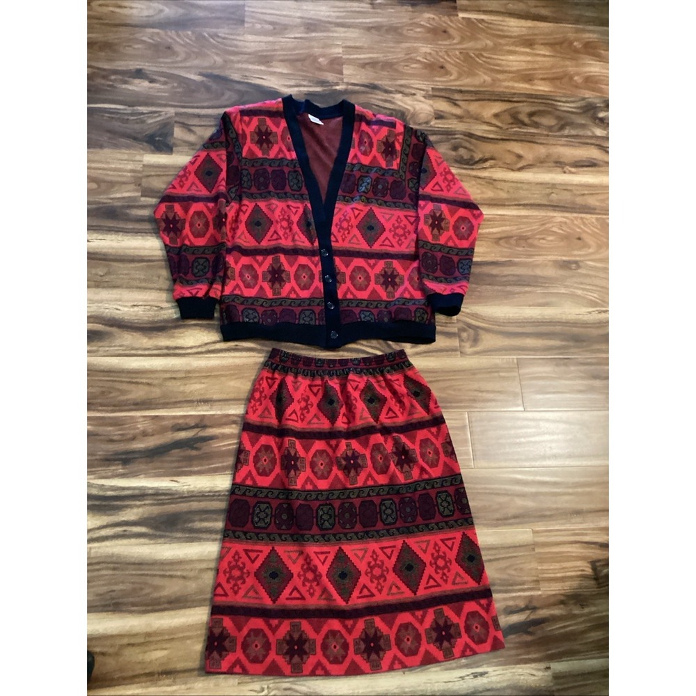 Vintage Graff Californiawear Pattern Red Black Sweater Material Size S/M